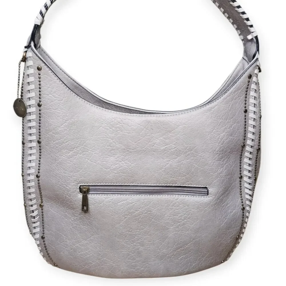 Ampere Memphis Hobo studded Vegan Faux Gray Leather Purse Handbag NWOT